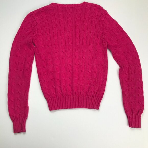 RALPH LAUREN SPORT Slim Fit Pink Raspberry M Crew Neck Cable Sweater - Picture 7 of 7